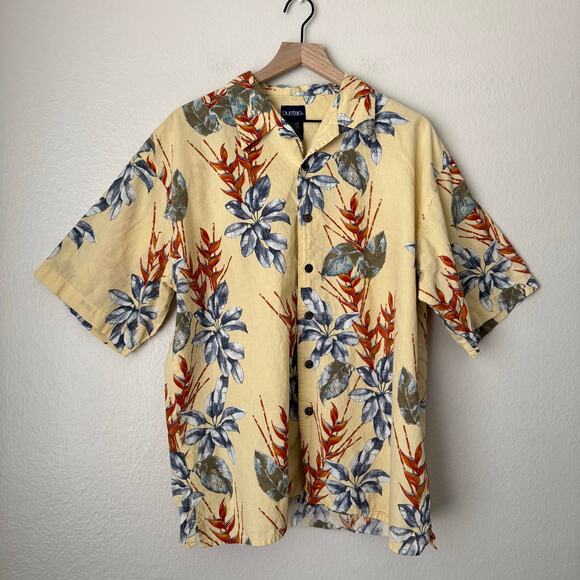 Vintage 90s Puritan Mens Yellow Hawaiian Shirt Button Vacation Beach Size Large - Picture 1 of 10